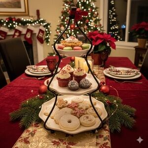 Princess House 3 Tier Christmas Tree Serving Tray white star embossed plates